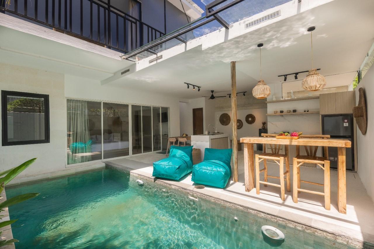Seating area near pool,Swimming pool